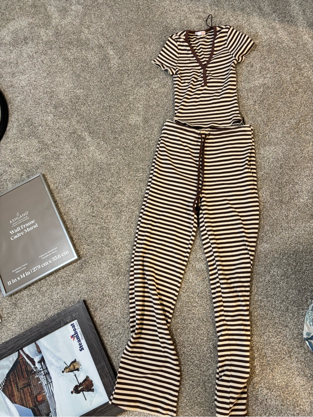 Bailey Rose Striped Brown & Cream Women's Lounge Jumpsuit